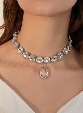 奥特莱斯撤柜欧美气质choker项圈女水钻颈链短款小众锁骨链潮网红