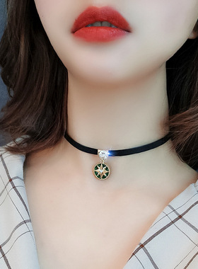 奥特莱斯撤柜choker韩版罗盘项链女锁骨链短款冷淡风脖颈链复古