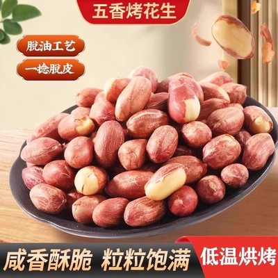 五香烤花生米香酥脆下酒菜红皮脱油花生即食炒货休闲零食品D