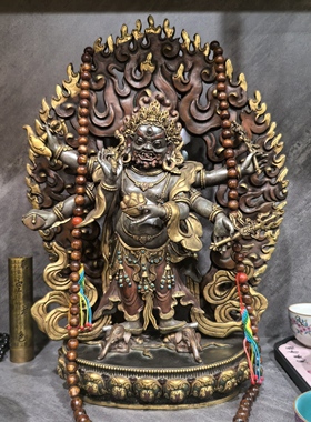 白玛哈嘎拉/六臂白怙主/白六臂/38cm尼泊尔手工鎏金佛像供奉摆件