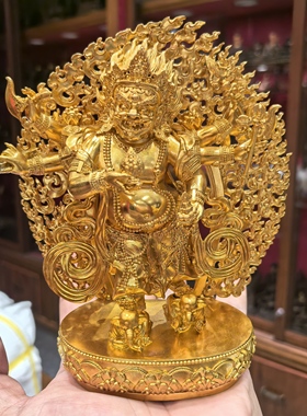 白怙主/玛哈嘎拉/如意珍宝护法/大黑天/六臂白怙主/15cm金铜摆件