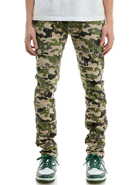 KDNK迷彩拼接美式高街个性修身全棉微弹休闲裤-KNB3335