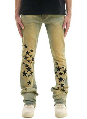 KDNK美式修身星星潮流牛仔全棉微弹微喇叭牛仔裤-KND4610