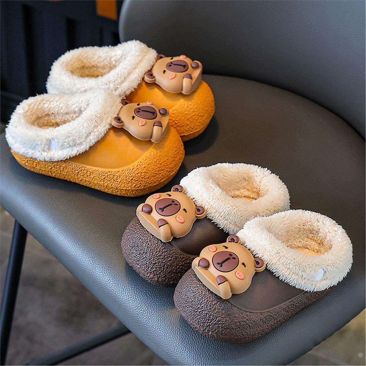 2025冬季包跟棉鞋宝宝拖鞋男童棉拖加厚加绒可拆卸防水儿童毛毛