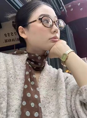 质感棕底波点印花长条丝巾百搭配饰女生系颈绑发造型装饰围巾