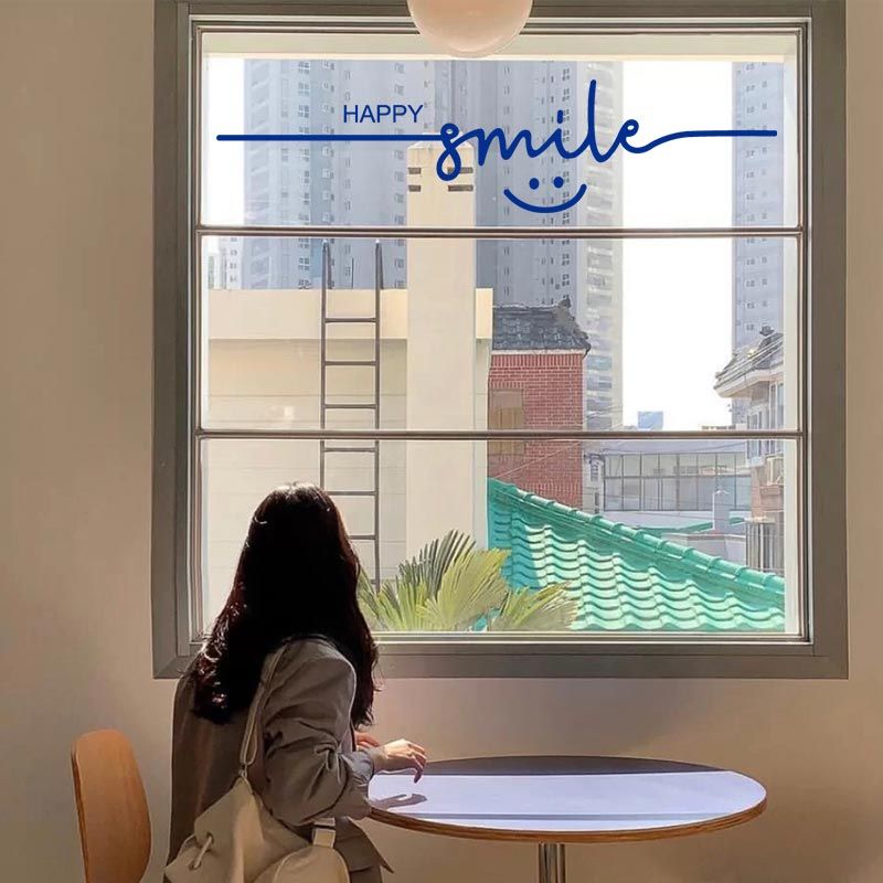 smile微笑快乐 ins简约风奶茶店甜品店背景墙装饰玻璃门橱窗贴纸