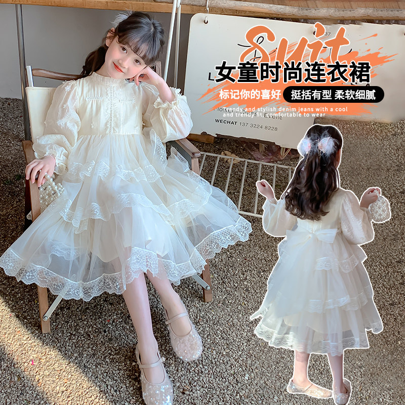 女童春季连衣裙2026年新款中大童洋气白纱裙女孩小香风时尚公主裙 - 实物图
