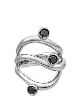 3E JEWELRY 曲线扭转三层戒指黑白锆石个性时尚礼物