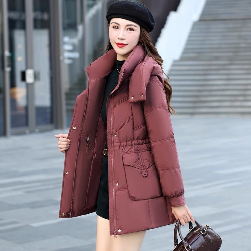 玛古芭红色收腰羽绒服女2025冬季新款大码妈妈小个子白鸭绒中长款
