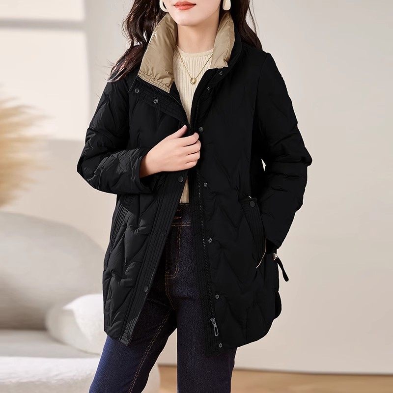 玛古芭黑色中长款冬季羽绒服女2025新款大码妈妈白鸭绒小个子外套