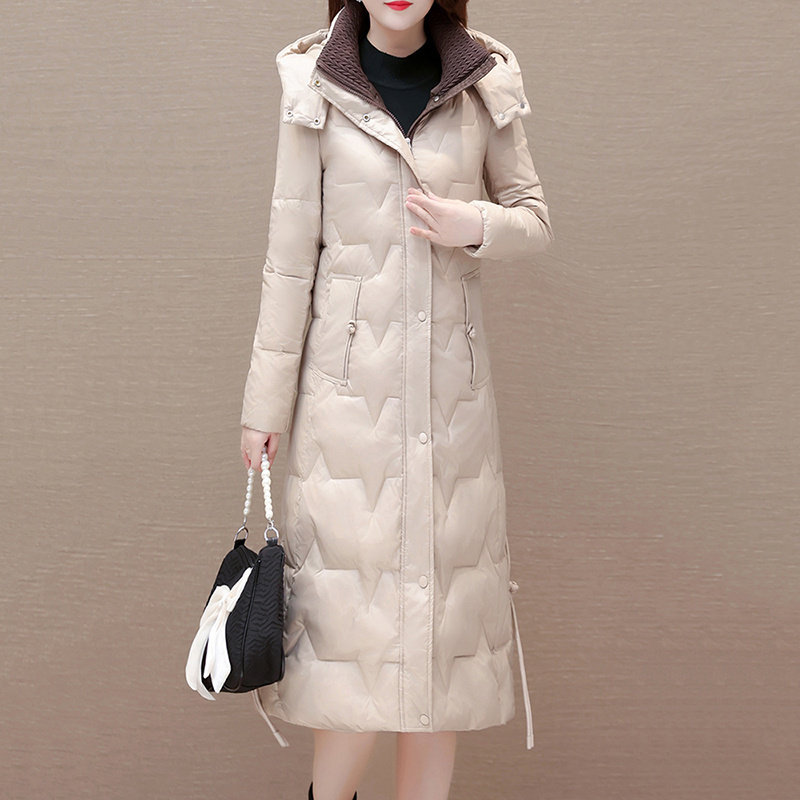 玛古芭长款羽绒服女2025新款冬季小个子收腰妈妈大码修身连帽外套
