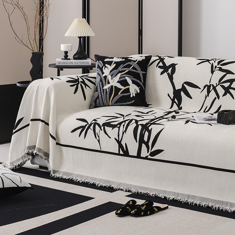 丝筑中式复古风竹子沙发巾全盖沙发套罩秋冬新款沙发盖布全包盖毯