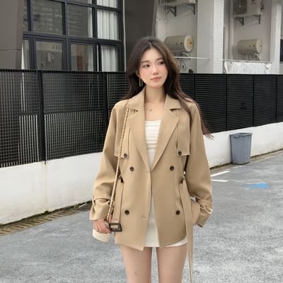 CHANOTTEL 卡其色风衣外套女秋季设计感小众英伦风辣妹收腰短款