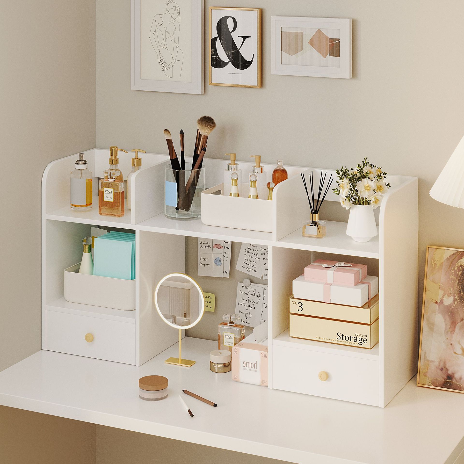 办公收纳架桌上书架简易桌面置物架储物小柜子办公室工位整理改造