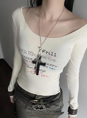 Y2K朋克暗黑十字架毛衣链亚文化复古项圈哥特修女lolita配饰项链