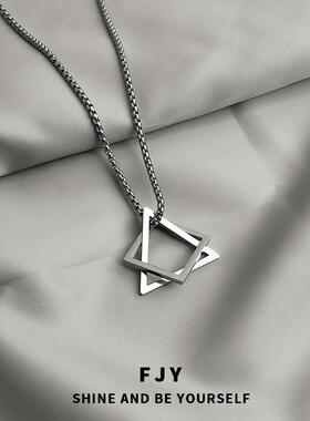 几何项链男潮女ins嘻哈男生轻奢小众简约百搭秋冬男士毛衣链吊坠