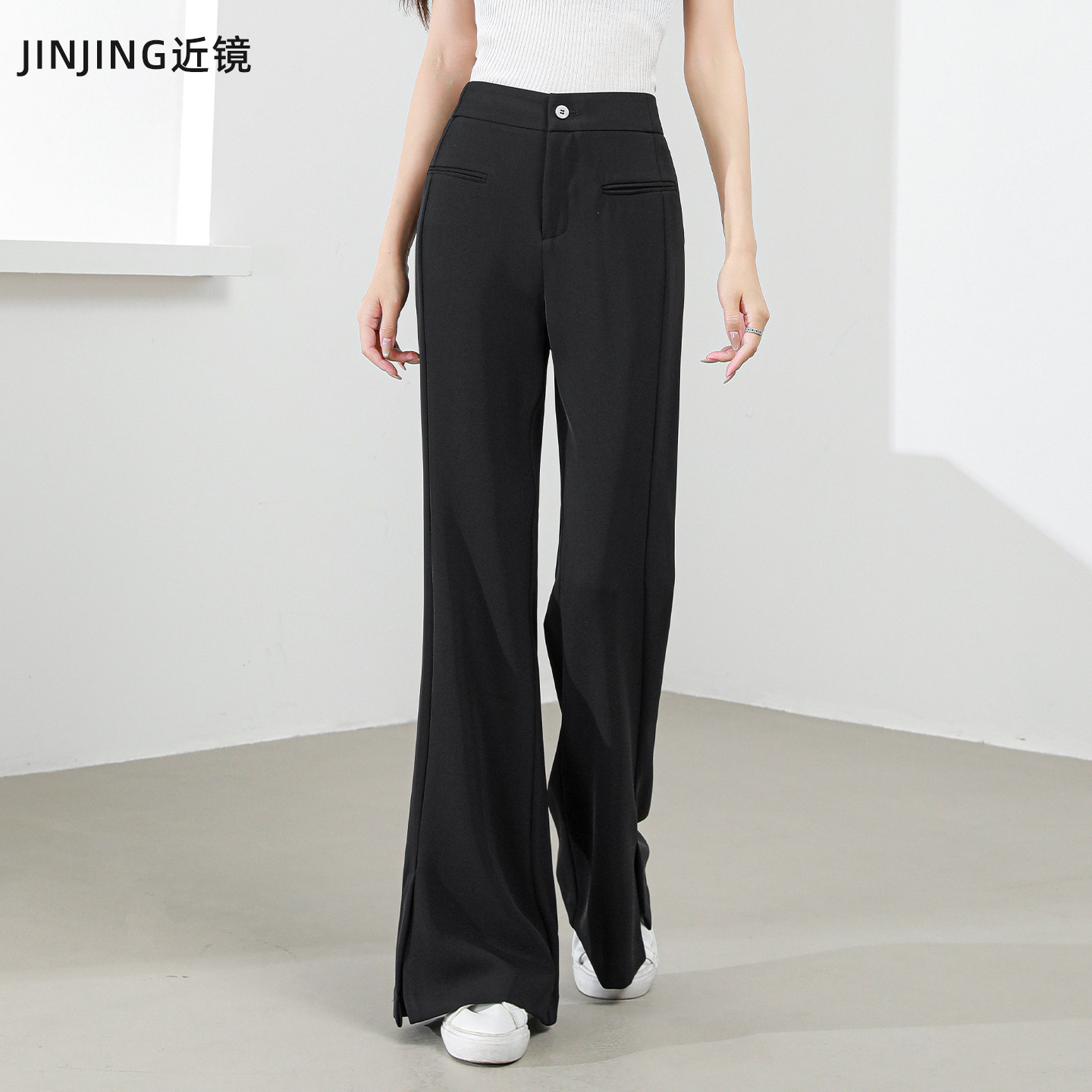 黑色西装裤女职业正装夏薄款藏青色通勤工作裤小个子开叉微喇设计