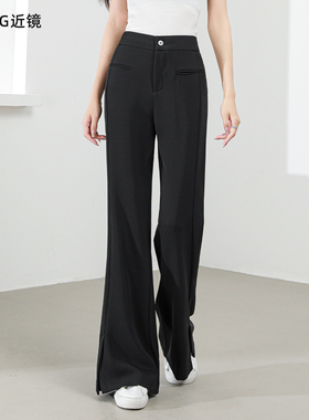 黑色西装裤女职业正装夏薄款藏青色通勤工作裤小个子开叉微喇设计