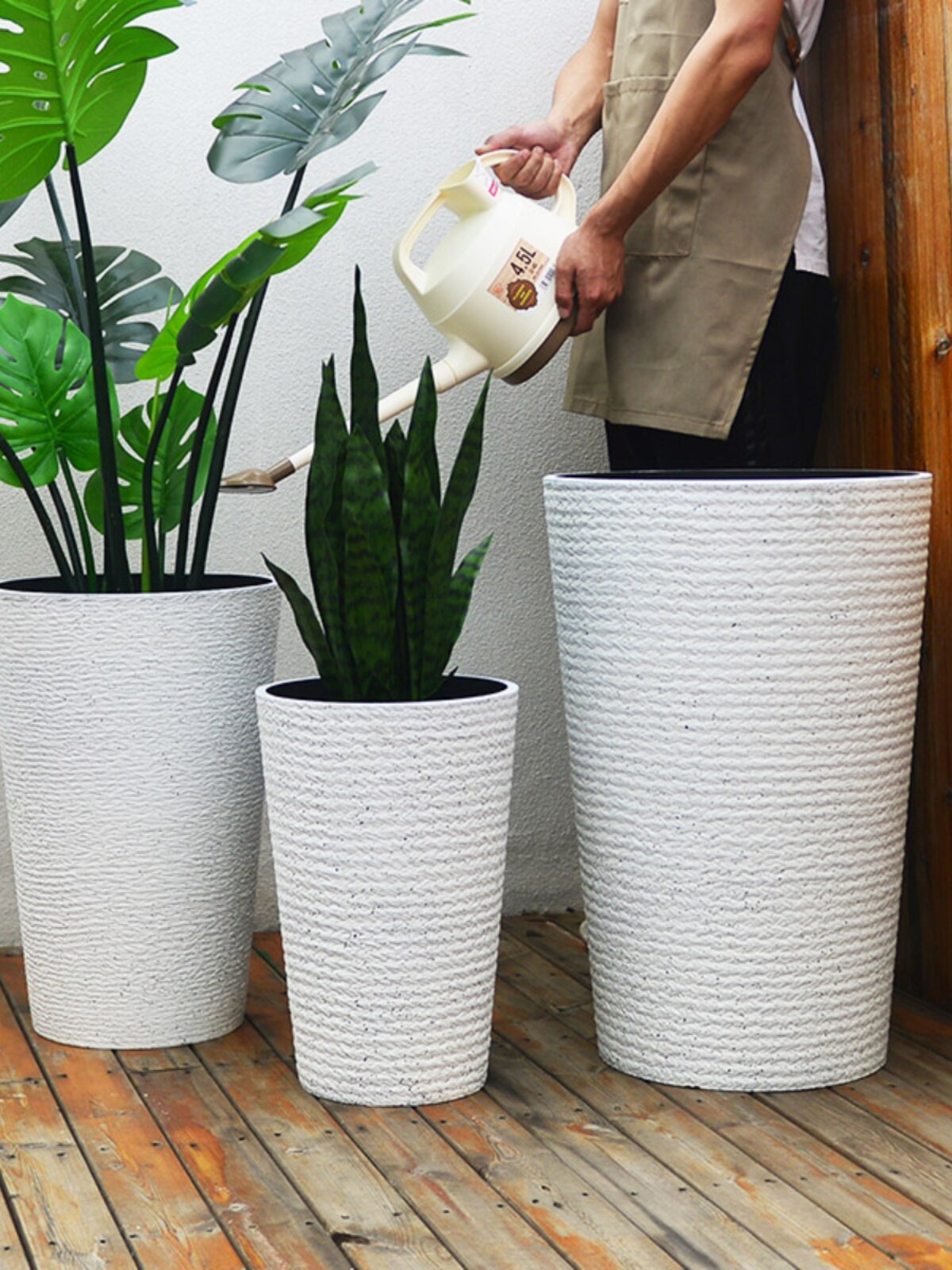 北欧高筒白色圆形花盆仿陶瓷特大号简约客厅阳台龟背竹种树高深盆