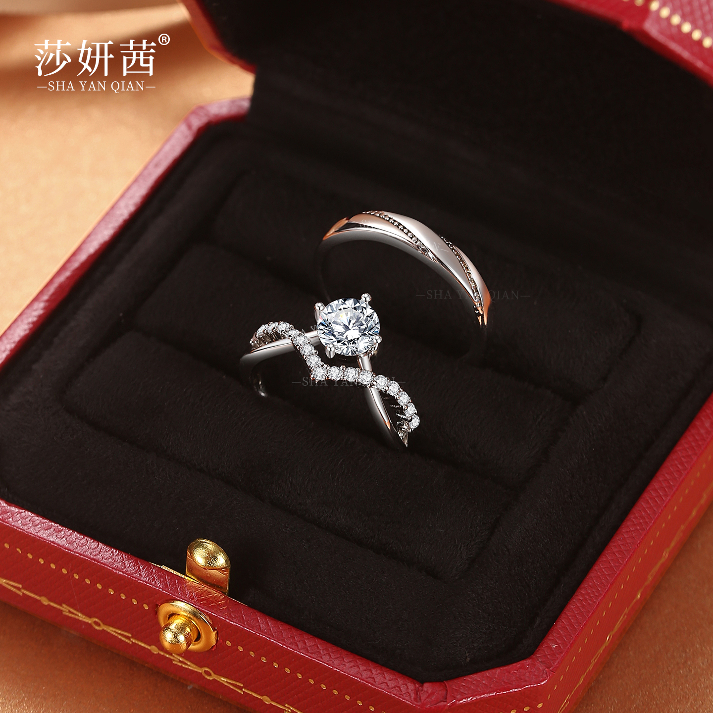 结婚戒指仿真一对莫桑钻情侣对戒