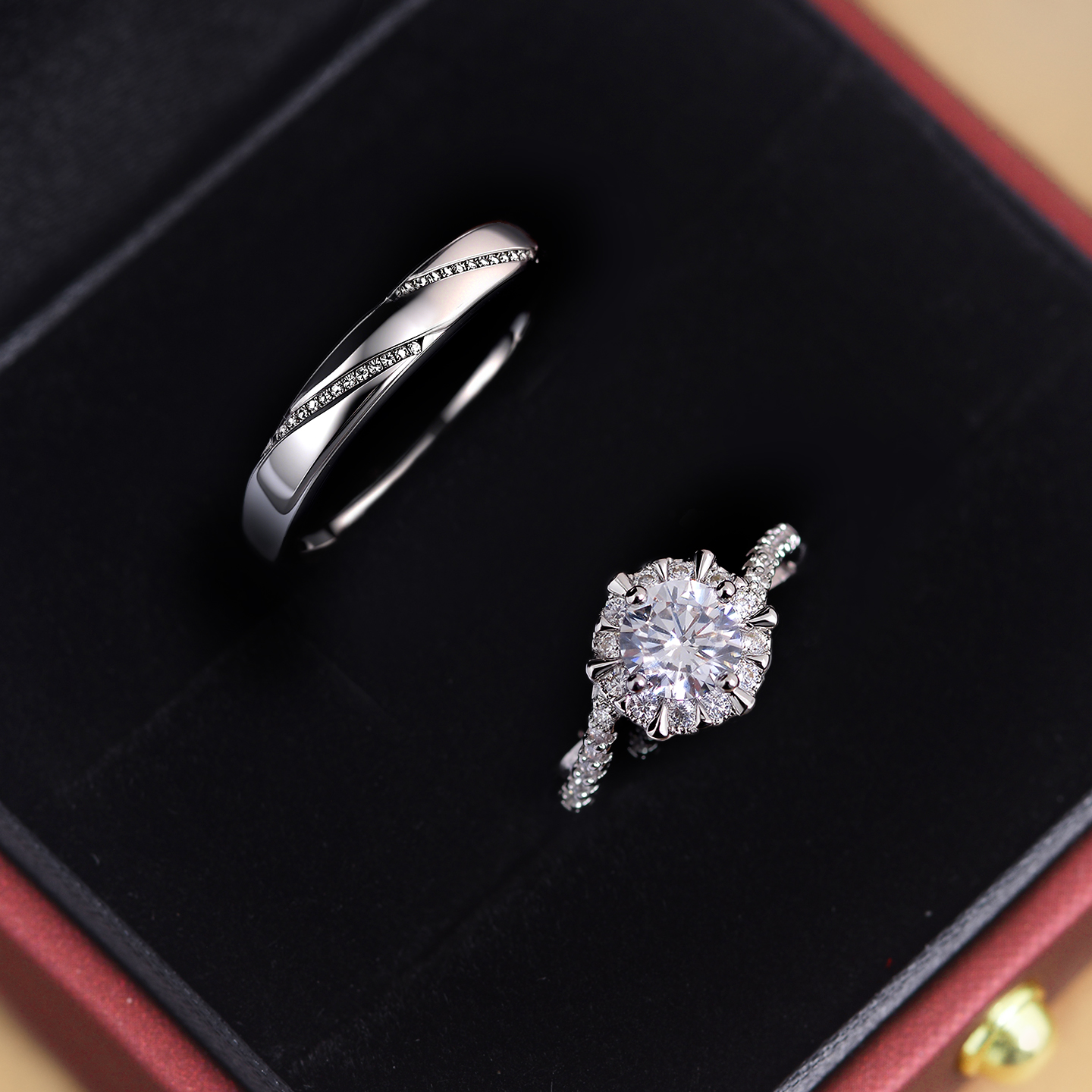 结婚戒指一对仿真莫桑钻对戒活口