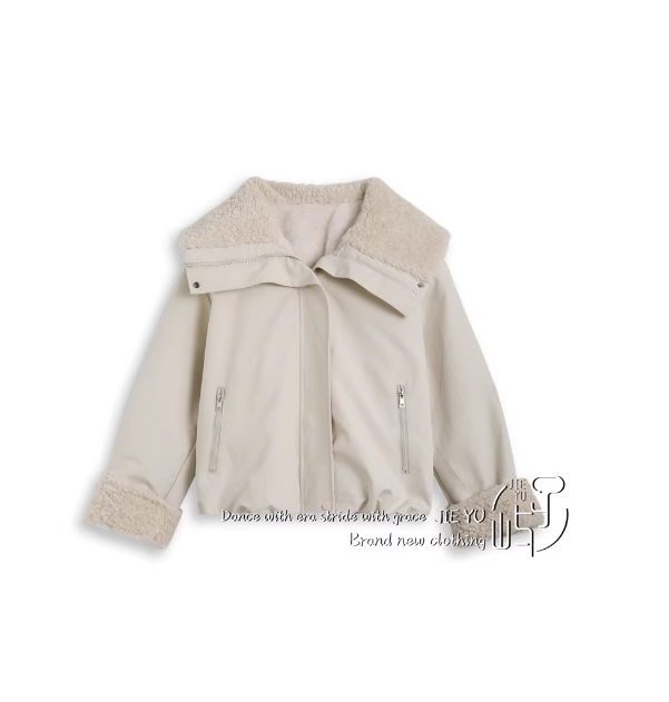 孑屿JIEYU 大翻领羊羔毛拼夹克外套女冬季加厚2025新款TX