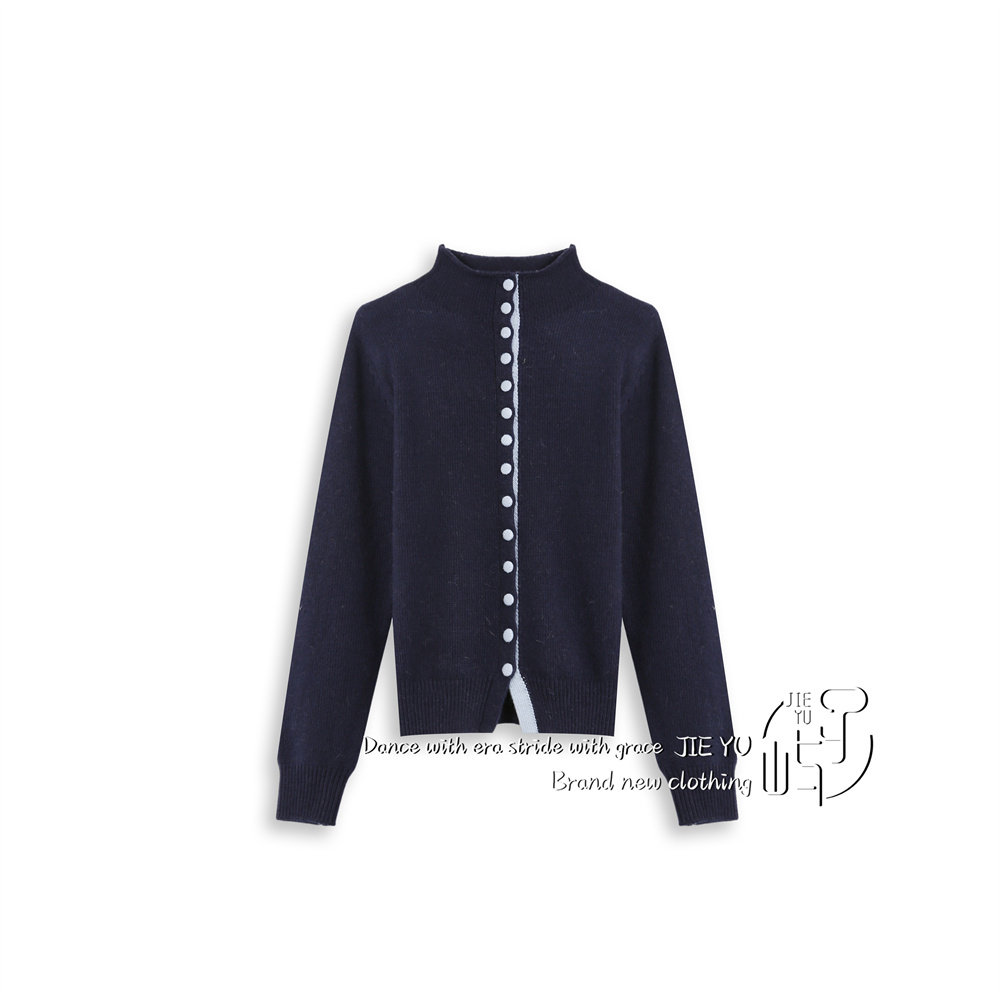 孑屿JIEYU 拼色半高领毛衣2025秋冬新款针织衫上衣