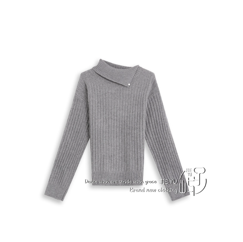 孑屿JIEYU 小吸睛设计感翻领慵懒针织毛衣女