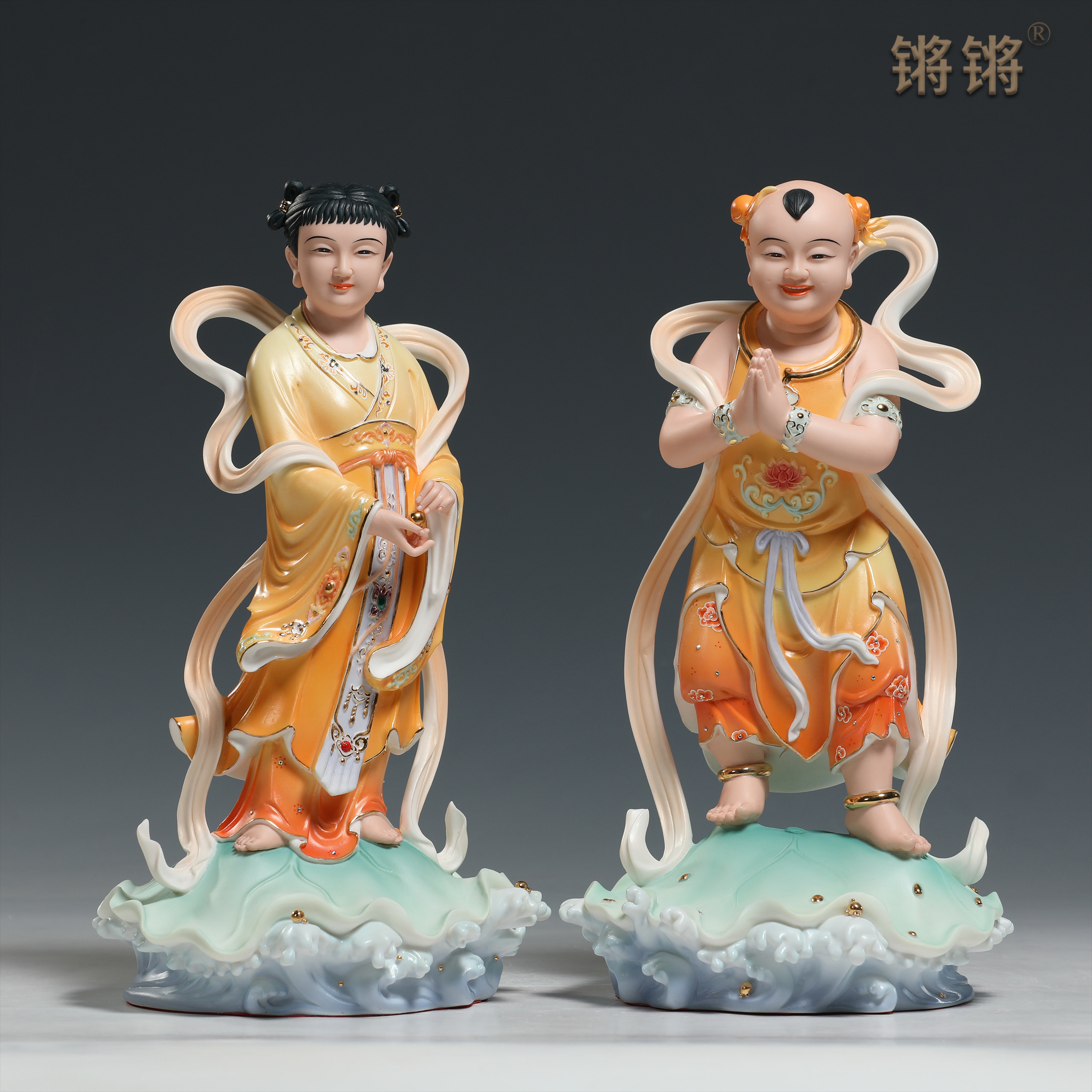 锵锵陶瓷金童玉女佛像中式家用观音菩萨护法善财童子龙女供奉摆件