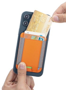 苹果14磁吸卡包magsafe弹力绳皮革证件包多功能懒人手机背贴卡套