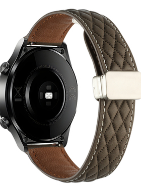 适用华为Watch4pro表带GT4真皮磁吸扣腕带gt3/2菱形方格星光扣潮1