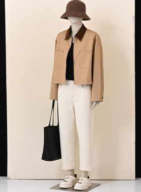 欧柏琳自制 新款全棉巴恩风撞色拼接灯芯绒领简约休闲外套夹克