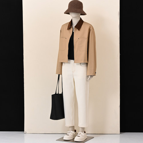 欧柏琳自制卡其色巴恩风休闲外套