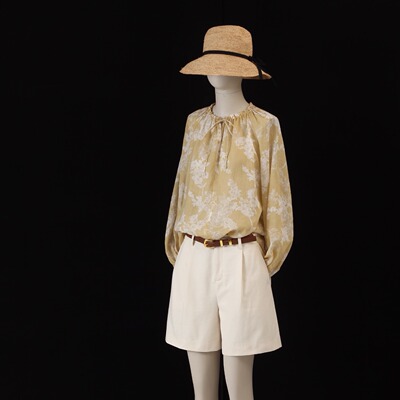 新中式气质套头长袖纯苎麻印花