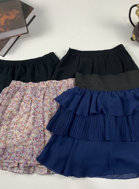 vintage日制古着蛋糕裙古早风少女夏款半身裙甜美撞色拼接短裙421