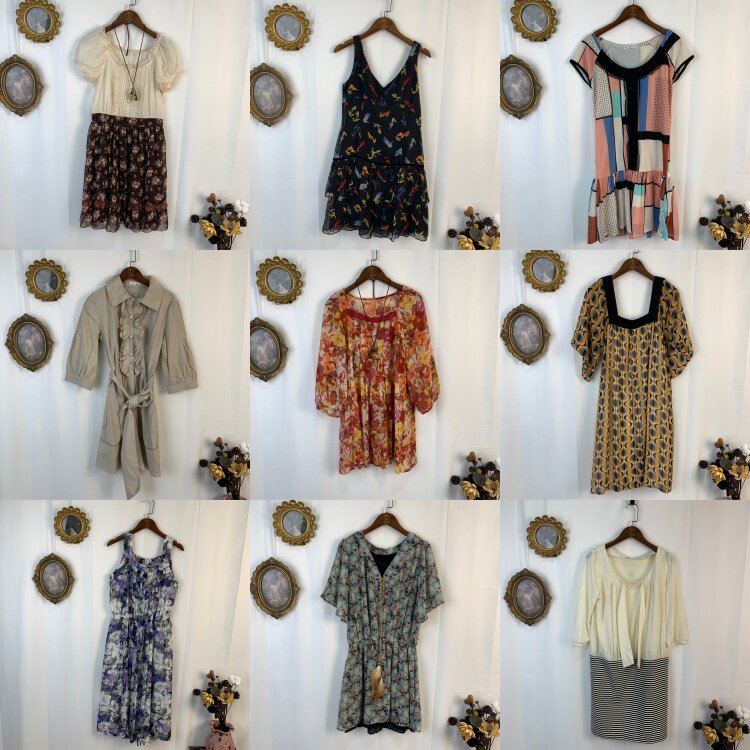 vintage日制古着复古昭和年代感甜美典雅拼色休闲春夏连衣裙-923