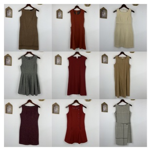 vintage古着日制羊毛连衣裙女士长款吊带款简约百搭秋冬中长裙466