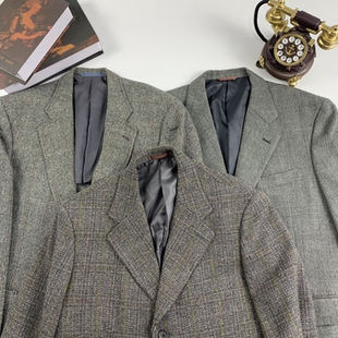 vintage古着日制粗花呢男女西装Harris Tweed呢港风年代外套-90