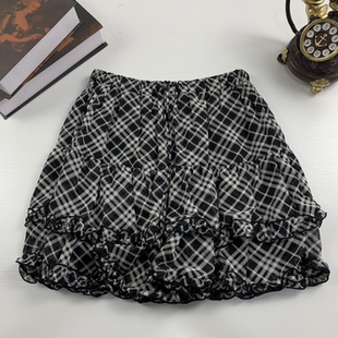 vintage日制古着蛋糕裙古早风少女夏款 152 半身裙碎花格纹超短裙