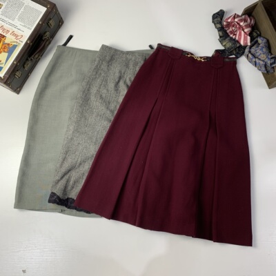 vintage古着日制秋冬毛半裙港风复古文艺刺绣怀旧感包臀一步裙617