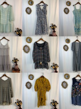 vintage日制古着复古慵懒森系少女油画小清新风春夏连衣裙-934