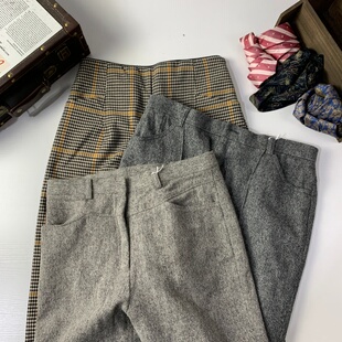 vintage古着日制男士 百搭职业直筒西裤 格纹长裤 737 商务英伦正装