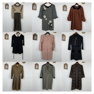 vintage古着日制羊毛连衣裙女士长款长袖昭和气质优雅秋冬长裙462