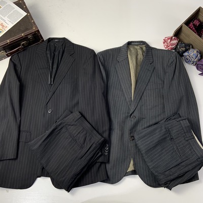 vintage古着日制男士套装西服正装职业格纹绅士复古春夏套装-184