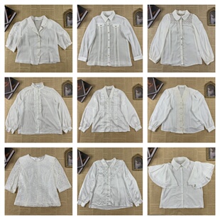 中古复古通勤港风白衬衣 186 刺绣白衬衫 vintage日制古着精美法式