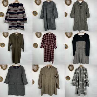 vintage古着日制羊毛连衣裙女士长款百搭长袖宽松慵懒秋冬长裙472