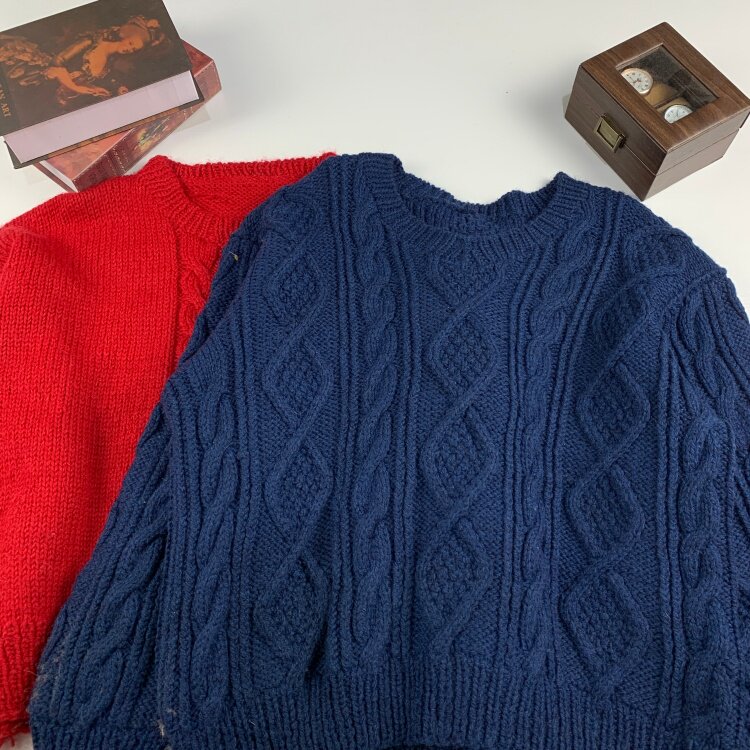vintage日制古着日系复古港风彩色麻花纹粗线男女款羊毛毛衣709