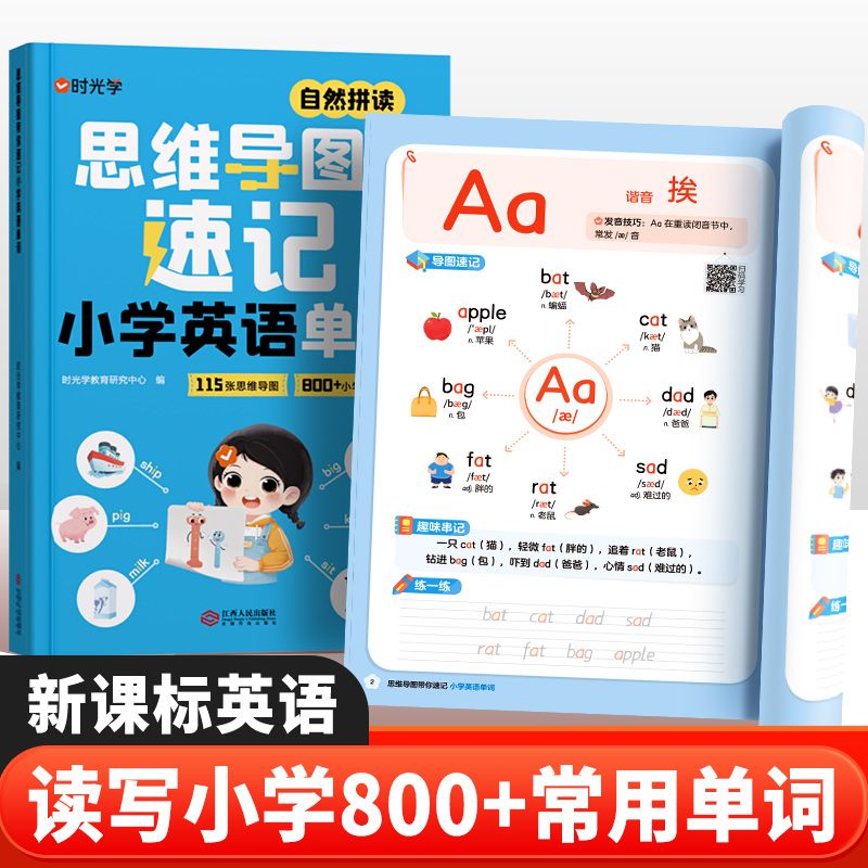 时光学思维导图带你速记小学英语单词自然拼读速记单词图文串记小学英语单词汇总常考核心单词记忆默写单词速记本