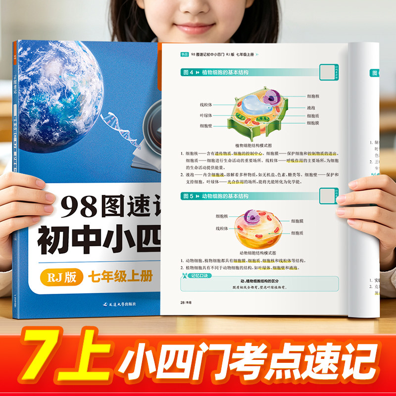 【易蓓】2026新人教版初中小四门必背知识点98图速记一本通同步课本七八年级上册历史地理生物道法考点手册小升初教辅书Y实拍图 商品