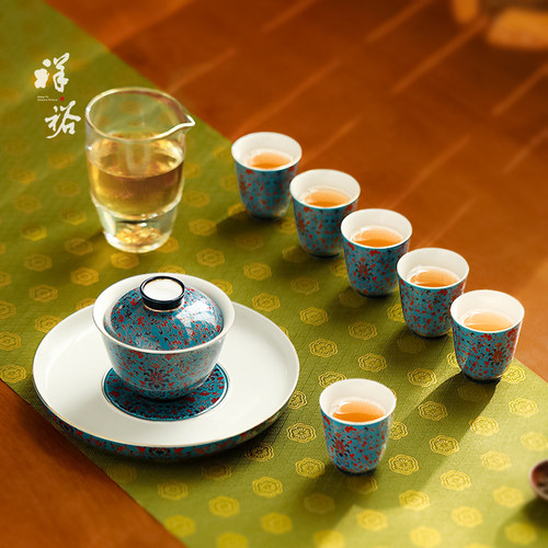 中式珐琅彩高档茶具套装乔迁礼物